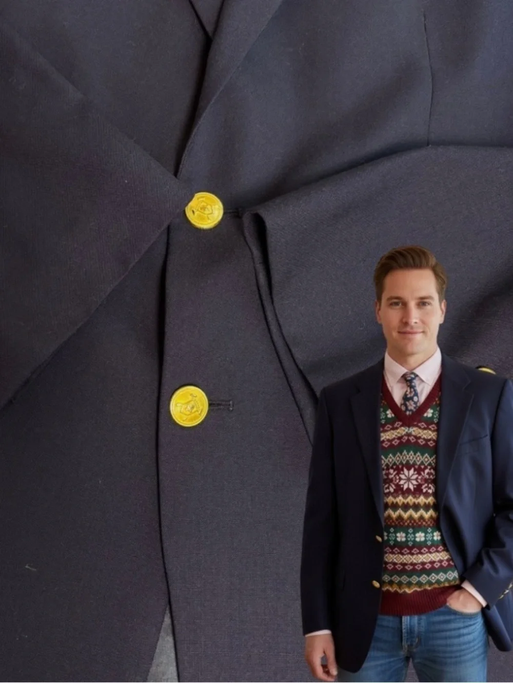 VTG CHAPS RALPH LAUREN 42T Navy Blue Wool Blazer Coat Jacket Preppy Gold Buttons